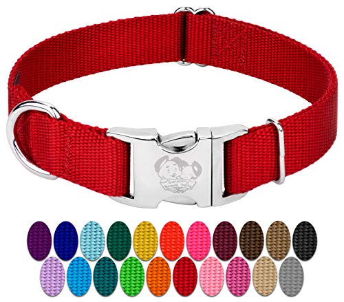 Country Brook Petz - Premium Nylon Dog Collar with Metal Buckle for Small Medium Large Breeds - 10+ Warm Colors (Medium, 3/4 Inch, Red)