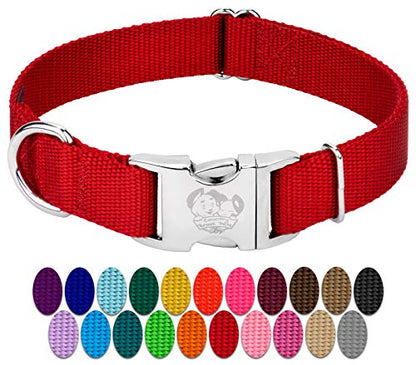 Country Brook Petz - Premium Nylon Dog Collar with Metal Buckle for Small Medium Large Breeds - 10+ Warm Colors (Medium, 3/4 Inch, Red)