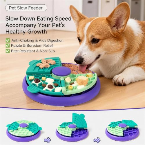 3-in-1 Slow Feeder, Interactive Puzzle Toy & Lick Mat– Calming Enrichment for Small/Medium/Larger Dogs,Non-Slip Design, Holds 2 Cup of Wet or Dry Food, 8.2 in x 8.2 in