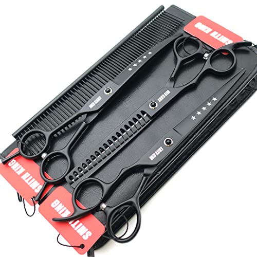7.0 inches Professional Dog Grooming Scissors Set Straight & Curved & chunkers & comb 4pcs in 1 Set Left-handed