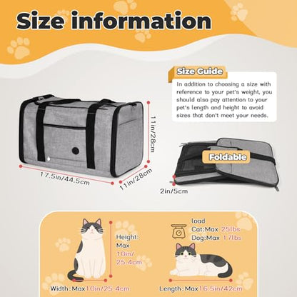 YUDODO 2 Packs 25 lbs Lightproof Soft Sided Cat Carrier for Large Cat & Small Dog Airline Approved Travel Bag Pet Puppy Carriers with Side Pockets & Reflective Mesh, Foldable Portable for Car 2 Grey - color: Grey*2