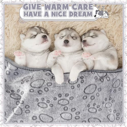 Tegeme 12 Pcs Pet Blankets 23 x 16 Inch Soft Fluffy Fleece Dog Cat Warm Paw Print Pattern Blankets Flannel Throw for Pets Dog Puppy Cat(Gray) - color: Gray, size: 23 x 16 Inch