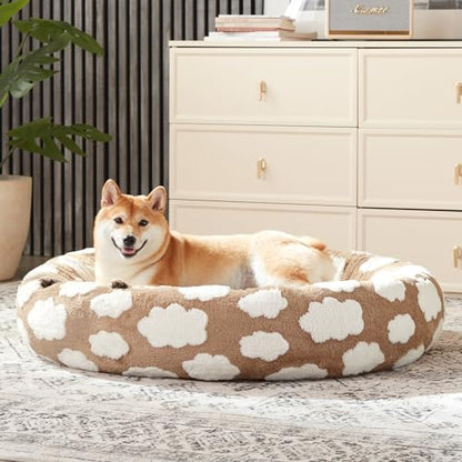 JOEJOY Donut Dog Bed Medium Size Dog, Cute Round Calming Pet Bed with Removable Washable Cover, Orthopedic Puppy Bed with Jacquard Shaggy Plush & Non Skid Bottom - color: Brown, size: M (30x30x8)