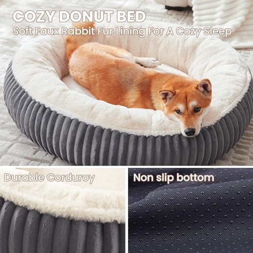 33 inches Donut Dog Bed for Medium Large Dogs,Calming Round Pet Bed with Removable Cover,Washable Milk Plush Faux Fur, Fits up to 50 lbs Pets(Charcoal,M Plus) - color: Charcoal, size: 33.0"L x 33.0"W x 8.0"Th