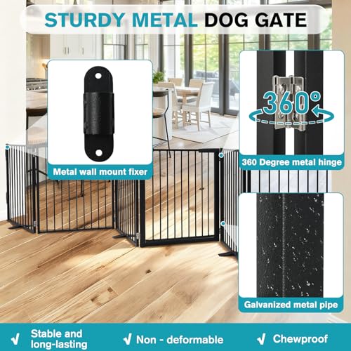 Snagle Paw Extra Wide Dog Gate,Free Standing Dog Fence with Door, Up to 156 Inch Wide Pet Gate with Support Feet for Stairs, Hallways, Doorways, Yard (Black, 6 Panels) - size: Up to 156" W, 6 Panels, Black