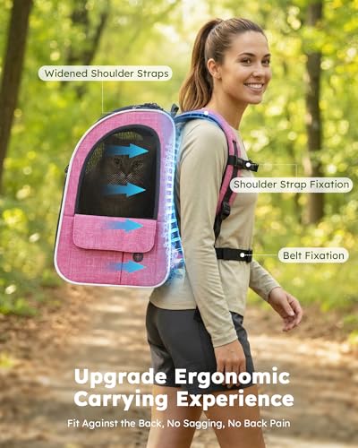 pecute Cat Backpack Extendable, Cat Carrier Backpack with Breathable Window - color: Pink, size: 12.6"L x 10.2"W x 16.5"H