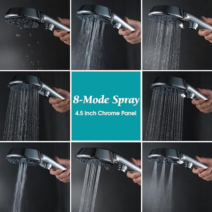 GwernKB Handheld Shower Head with On Off Switch 8-Mode High Pressure Showerhead with 79 Inches Extra-long Stainless Steel Hose and Bracket PLUS Extra Low-Reach Adhesive Wall Mount for Kids,Silver… - color: Silver