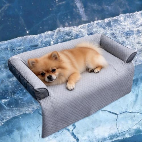 GGIB Cooling Dog Bed Mat with Bolster Pillow Washable Dog Couch Cover Breathable Summer Pet Couch Bed Protector Indoor(Small, Cooling Grey) - color: Cooling Grey, size: 35.0"L x 31.0"W x 5.0"Th
