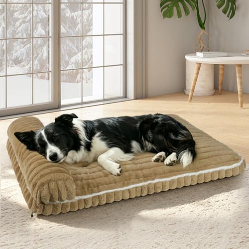 Comfort Dog Beds for Extra Large Dogs,Dog Bed with Removable Washable Cover, Deluxe Plush Dogs Bed for Crate with Pillow, Anti-Slip Pet Mat Mattress for Kennel with Durable Zipper(Brown,XL) - color: Brown, size: X-Large（41*27*4.0 in）