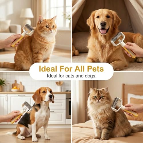Pet Pro Grooming Tool, 2026 Upgraded Undercoat Rake with Spray Bottle, Ergonomic Dematting Brush for Long-Haired Dogs & Cats, Extra Wide Hair Shedding Comb for Home Pet Grooming (Yellow) - color: Yellow