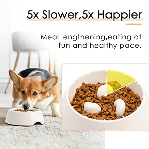 SUPERDESIGN Slow Feeder Dog Bowl Cat Bowl 1/2 Cup Slow Feeding Dog Bowl for Small Medium Breed Anti Gulping Healthy Eating Interactive Bloat Stop Fun Alternative Non Slip Puzzle Dog Food Bowl, White - color: White, size: S