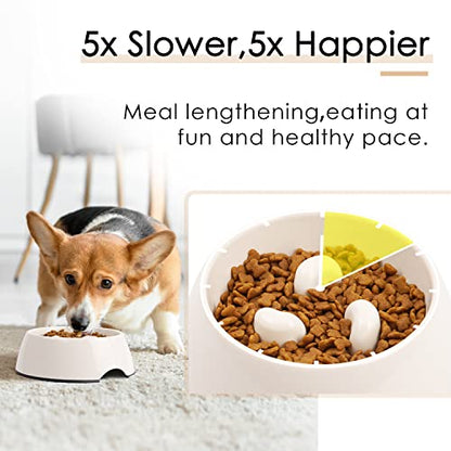 SUPERDESIGN Slow Feeder Dog Bowl Cat Bowl 1/2 Cup Slow Feeding Dog Bowl for Small Medium Breed Anti Gulping Healthy Eating Interactive Bloat Stop Fun Alternative Non Slip Puzzle Dog Food Bowl, White - color: White, size: S
