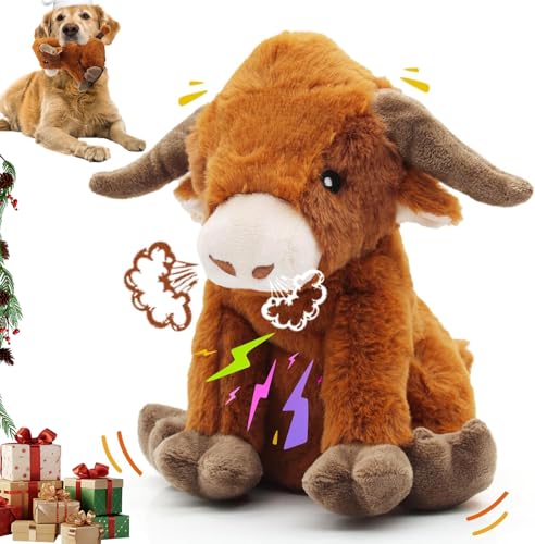 YZHDUXIU Highland Cow Dog Toy, Squeaky Dog Toys Stuffed Plush Puppy Toy, Interactive Gifts for Small Large Dogs - color: Brown Cow