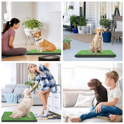 FluffyDream Artificial Grass for Dog Potty – 20x25 inch,Strong Absorbency Grass Pad, Dog Grass Pad with Tray, Dog Potty Training Pad, Dog Litter Box with Grass (20""x30"" X2), Green - size: 20"x30" X2