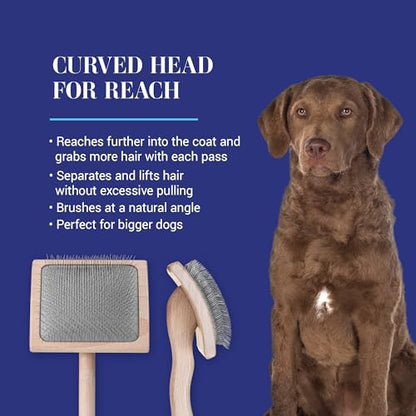 Chris Christensen Mark VII Curved Back Slicker Brush for Dogs, 12mm Pins, Groom Like a Pro, Handcrafted Lightweight Beechwood Ergonomic Handle, Stainless Steel Pins, A5VII, Large. Made in Germany. - size: Mark VII Large Curved Back