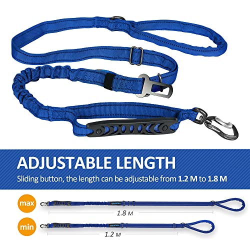 IOKHEIRA Multifunctional Dog Leash for Large & Medium Dogs, Adjustable with Car Seatbelt, 4-6 FT Strong Bungee (Blue) - color: Blue