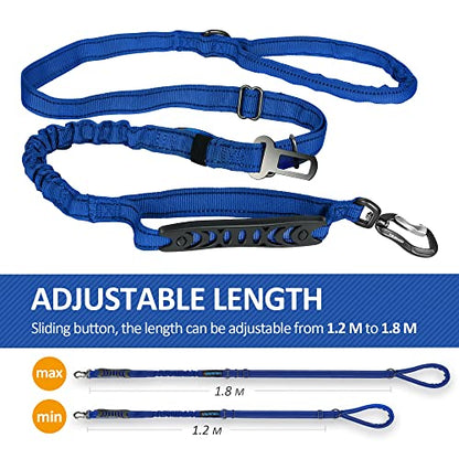 IOKHEIRA Multifunctional Dog Leash for Large & Medium Dogs, Adjustable with Car Seatbelt, 4-6 FT Strong Bungee (Blue) - color: Blue
