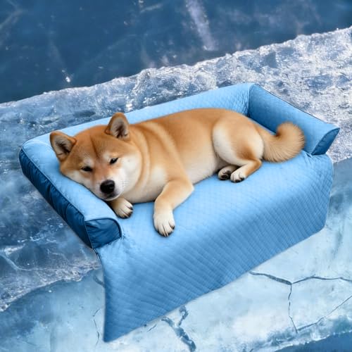 GGIB Cooling Dog Bed Mat with Bolster Pillow Washable Dog Couch Cover Breathable Summer Pet Couch Bed Protector Indoor(Medium, Cooling Blue) - color: Cooling Blue, size: 41.0"L x 37.0"W x 6.0"Th