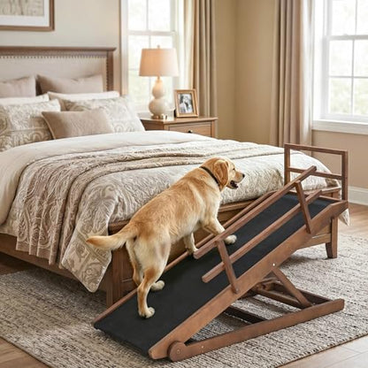Dog Ramp for Bed & Couch, 5-Level Adjustable Wooden Pet Ramp for Bed & SUV, Adjustable Height 17.7"-31.4",Folding Non Slip Dog Ramps for Small Large Senior Dogs & Cats - Furniture Quality - size: XL-for 31.4''H Bed