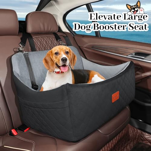 Wooaidagg Dog Car Seat for Medium & Large Dogs Up to 55lbs, Memory Foam Cushion, Washable Cover, Safety Straps & Non-Slip Base(Black/Grey,Large) - color: Black/Grey