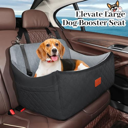Wooaidagg Dog Car Seat for Medium & Large Dogs Up to 55lbs, Memory Foam Cushion, Washable Cover, Safety Straps & Non-Slip Base(Black/Grey,Large) - color: Black/Grey