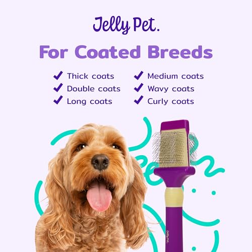 Jelly Pet Double Sided Dog Slicker Brush, Longer Pins, Flexible Head, Fine/Coarse Sides, Removes Unwanted Tangles, Medium, Pink - size: Medium