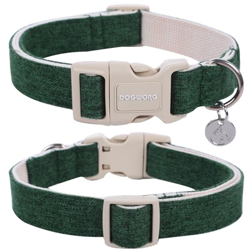 DOGWONG Cotton Hemp Dog Collar, Heavy-Duty Christmas Green Dog Collar Adjustable Soft Natural Fabric Pet Dog Collar Cute Holiday Puppy Necklace for Small Medium Large Dogs - color: A: Blackish green, size: X-Small
