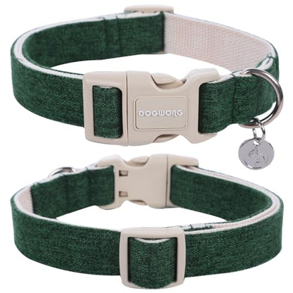 DOGWONG Cotton Hemp Dog Collar, Heavy-Duty Christmas Green Dog Collar Adjustable Soft Natural Fabric Pet Dog Collar Cute Holiday Puppy Necklace for Small Medium Large Dogs - color: A: Blackish green, size: X-Small