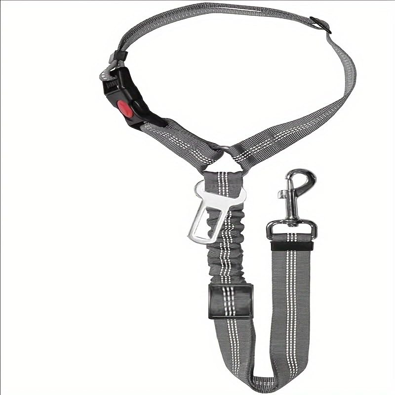 Dog Seat Belt, Adjustable Dog Safety Belt Leash, 2 in 1 Latch Bar Attachment Dog Car Seatbelt with Elastic Nylon Bungee Buffer Reflective Connect to Dog Harness（43in*0.98in） (Grey) - color: Grey
