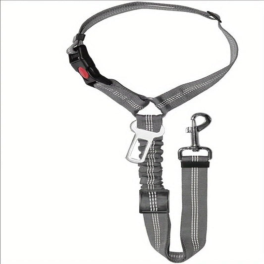 Dog Seat Belt, Adjustable Dog Safety Belt Leash, 2 in 1 Latch Bar Attachment Dog Car Seatbelt with Elastic Nylon Bungee Buffer Reflective Connect to Dog Harness（43in*0.98in） (Grey) - color: Grey