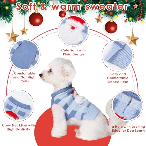LUBOT NEW Ugly Christmas Sweaters for Puppy Cute Funny Wintertime and Holiday Parties Knitted Pullover Sweater Small Dog Lattice Santa Blue Small - color: Blue(Lattice Santa), size: Small