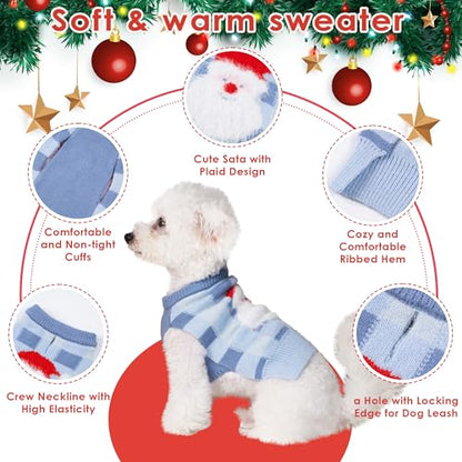 LUBOT NEW Ugly Christmas Sweaters for Puppy Cute Funny Wintertime and Holiday Parties Knitted Pullover Sweater Small Dog Lattice Santa Blue Small - color: Blue(Lattice Santa), size: Small