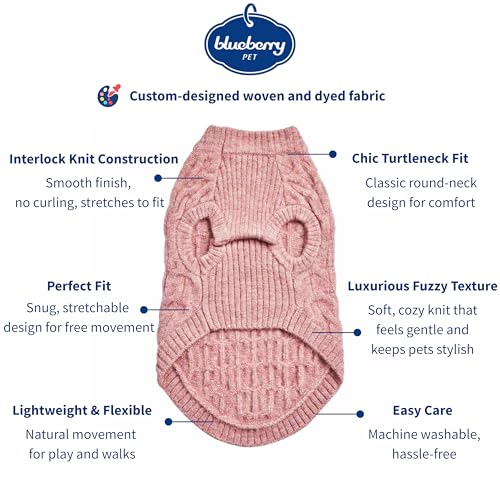 Blueberry Pet Classic Knit Dog Sweater, Pullover Crew-Neck Christmas Style in Pink, Back Length 14”, Cozy Winter Wear - color: Rainbow Pink, Crew-neck, size: 14 inch