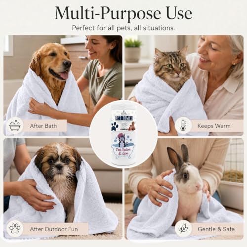 DAN RIVER Dog Towel - Pack of 1, 100% Cotton, 20x40, Ultra Soft 450 GSM, Super Absorbent & Quick Drying Towel for Dogs, Cats, and Other Pets, White Pet. - color: White-pet Salon