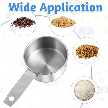 2 PCS 1/2 Cup Dog Food Scoop, 1/2 Cup Measuring Scoop | 125ml Stainless Steel Half Cups Dog Food Scoops for Feeding Pet, Wet and Dry Ingredients, Dishwasher Safe