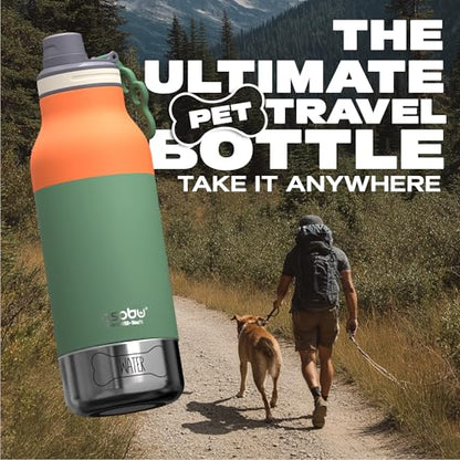 Asobu Dog Barky Bottle - 음식, 간식 및 물을 위한 탈착식 강아지 그릇 2개가 있는 단열 스테인리스 스틸 물병 - 하이킹, 도로 여행 및 야외 모험을 위한 반려동물 친화적인 여행용 병 - color: 파스텔 그린.