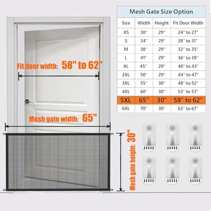Dog Gate Indoor Pet Gates for Stairs: Dogs Screen Mesh Gate for The House Magic Gate for Kitchen Doorways Hallway Stairways Safety Porch Yard 30 inch Tall, 65 inch Wide - size: 30"Hx65"W(Pack of 1)
