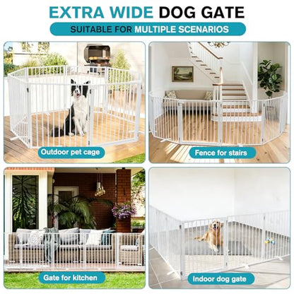 Snagle Paw Extra Wide Dog Gate,Free Standing Dog Fence with Door, Up to 208 Inch Wide Pet Gate with Support Feet for Stairs, Hallways, Doorways, Yard (White, 8 Panels) - size: Up to 208" W, 8 Panels, White