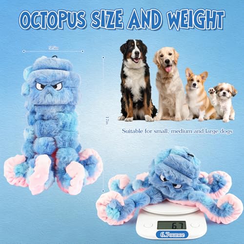 Tough Octopus Dog Toy, Interactive Squeaky & Crinkle Tug of War Toy for Aggressive Chewers, Large Durable Plush Chew Toys to Keep Dogs Busy- Crinkle Octopus, Large (Blue) - color: Blue
