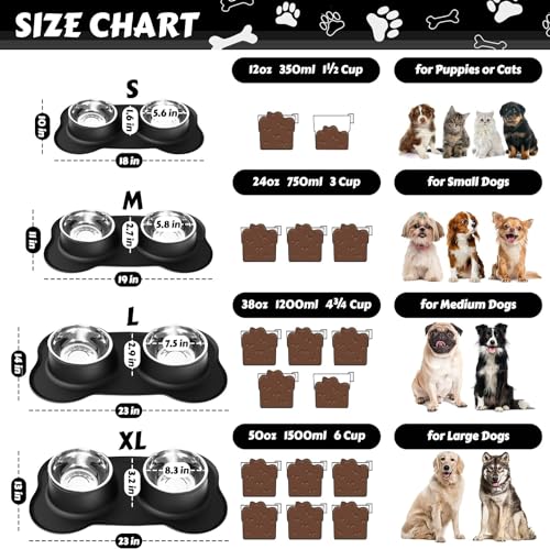 AsFrost Dog Food Bowls Stainless Steel Dog Bowls, Dog Food and Water Bowl Set with No Spill Non-Skid Silicone Mat, Dog Dishes for Small Medium Large Sized Dogs Pet Cat Food Bowls, 6 Cup, Black - color: Black, size: 6 Cup/50 oz each