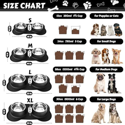 AsFrost Dog Food Bowls Stainless Steel Dog Bowls, Dog Food and Water Bowl Set with No Spill Non-Skid Silicone Mat, Dog Dishes for Small Medium Large Sized Dogs Pet Cat Food Bowls, 6 Cup, Black - color: Black, size: 6 Cup/50 oz each