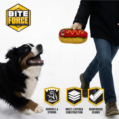 Bite Force - Durable & Strong Dog Toy Wieny Wiggle with Squeaker, Kevlar-Reinforced Seams for Aggressive chewers- red. - color: Regular - Wieny Wiggle