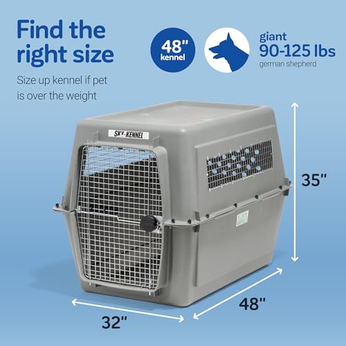 Petmate Sky Kennel IATA Airline Compliant Plastic Dog Crate For Air and Land Travel, Giant 48" L For Pets 90-125 lbs, Heavy Duty Dog Kennel, Made in the USA - size: 48 Inch