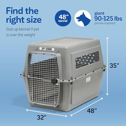 Petmate Sky Kennel IATA Airline Compliant Plastic Dog Crate For Air and Land Travel, Giant 48" L For Pets 90-125 lbs, Heavy Duty Dog Kennel, Made in the USA - size: 48 Inch