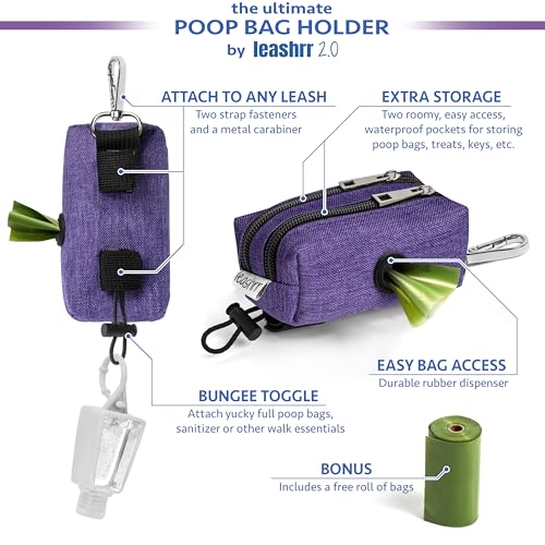 Dog Poop Bag Holder for Leashes - Dog Poop Bag Dispenser and Treat Holder with 2 Waterproof Pouches for Pet Waste Bags and Walking Accessories + 1 Free Roll - Leashrr 2.0 (Teal) - color: Teal