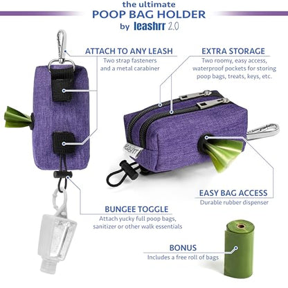 Dog Poop Bag Holder for Leashes - Dog Poop Bag Dispenser and Treat Holder with 2 Waterproof Pouches for Pet Waste Bags and Walking Accessories + 1 Free Roll - Leashrr 2.0 (Teal) - color: Teal