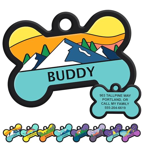 GoTags Silent Dog Tag, Personalized Engraved Bone Silicone Pet ID Tag | Dog and Cat Name, Number Address or Message, 5 Lines Custom Text, Soundless No More Jingling Dog Tags (Mountain Orange) - size: Bone (Pack of 1), style: Mountain Orange