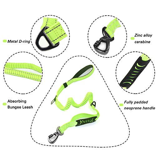 No-Pull Shock Absorbing Bungee Leash for Large Dogs, 4-6 FT Heavy Duty Dog Leash with Traffic Handle & Seat Belt Buckle, Reflective, Up to 150 Lbs - color: Fluorescent Green