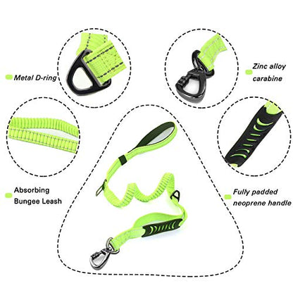 No-Pull Shock Absorbing Bungee Leash for Large Dogs, 4-6 FT Heavy Duty Dog Leash with Traffic Handle & Seat Belt Buckle, Reflective, Up to 150 Lbs - color: Fluorescent Green