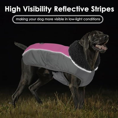 Petglad Dog Coat, Waterproof Ripstop Dog Winter Jacket with Leash Hole, Reflective Adjustable Warm Pet Fleece Snow Sweater for Small Medium Large Dogs - Pink, 3XL - color: Pink, size: 3XL